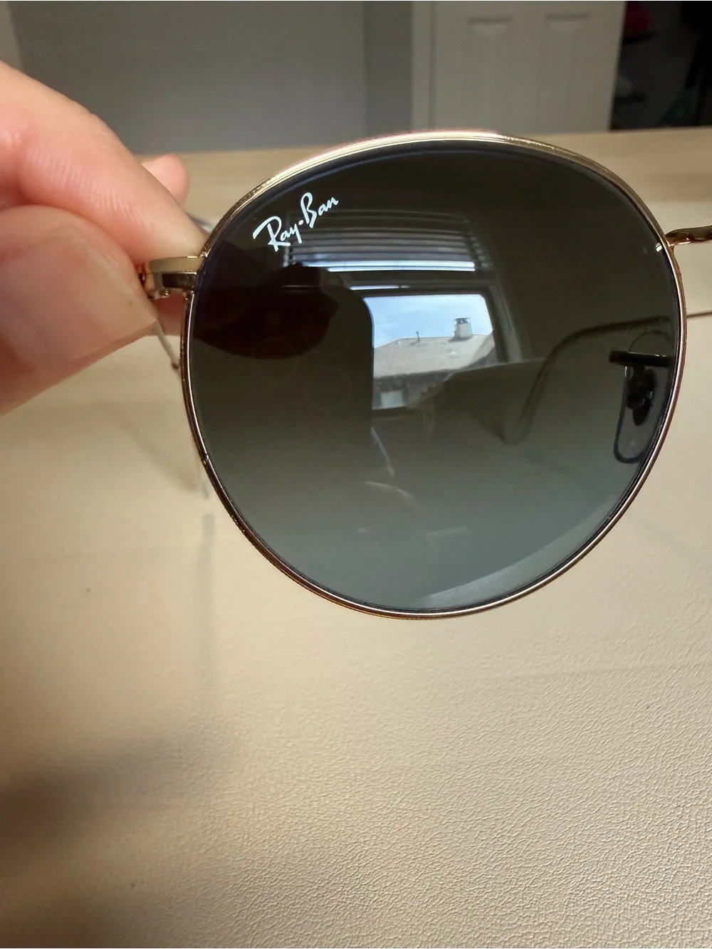 Ray-Ban Gold Frame Sunglasses with Blue Lens